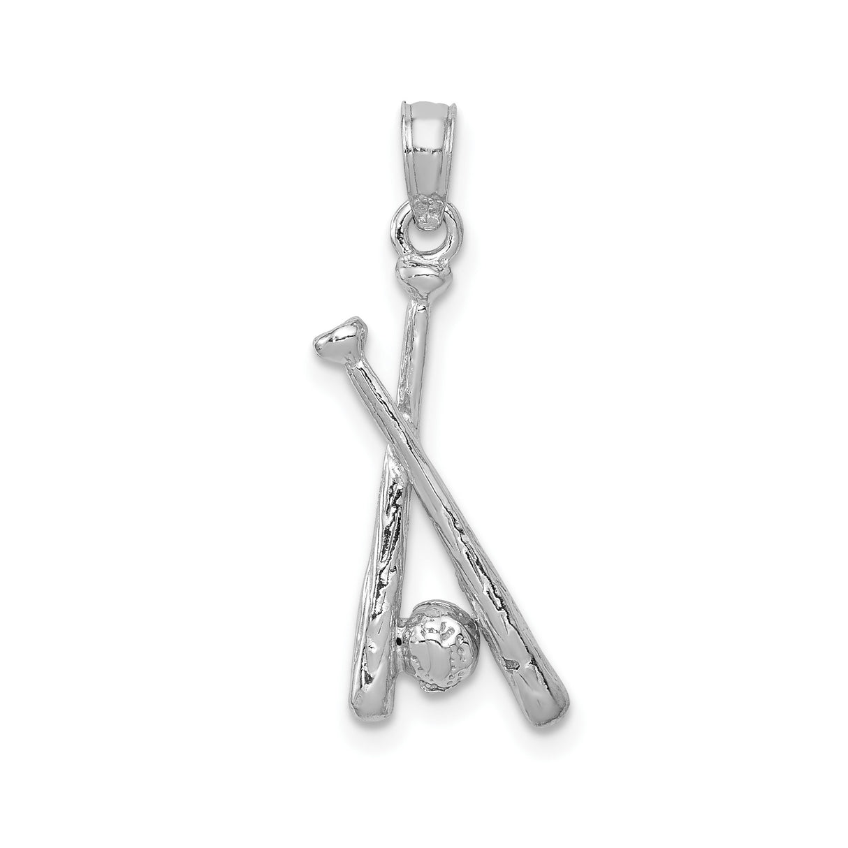 14k White Gold Baseball Pendant with Crossed Bats and Ball Design, Sports Charm for Men or Youth