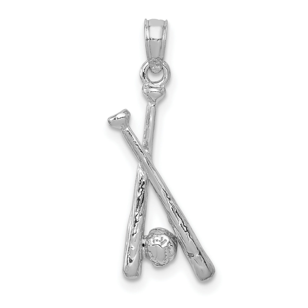14k White Gold Baseball Pendant with Crossed Bats and Ball, Sports Charm for Men and Women