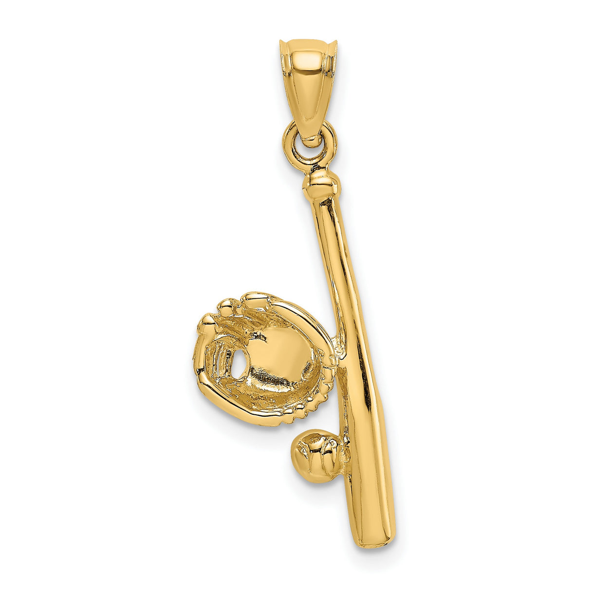14k Yellow Gold Baseball Pendant with Glove, Bat and Ball Design