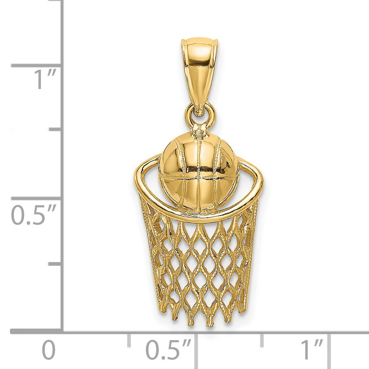 14k Yellow Gold Basketball Net Pendant, Detailed Sports Charm for Men and Women