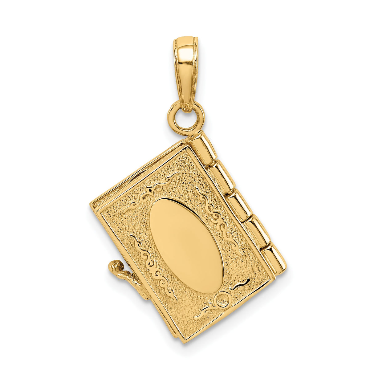 14k Yellow Gold Bible Book Pendant with Ten Commandments Tablets, Christian Faith Charm