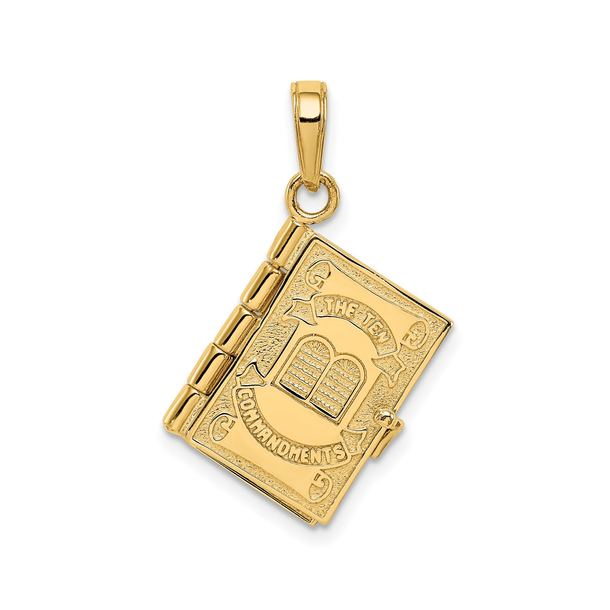 14k Yellow Gold Bible Book Pendant with Ten Commandments Tablets, Christian Faith Charm