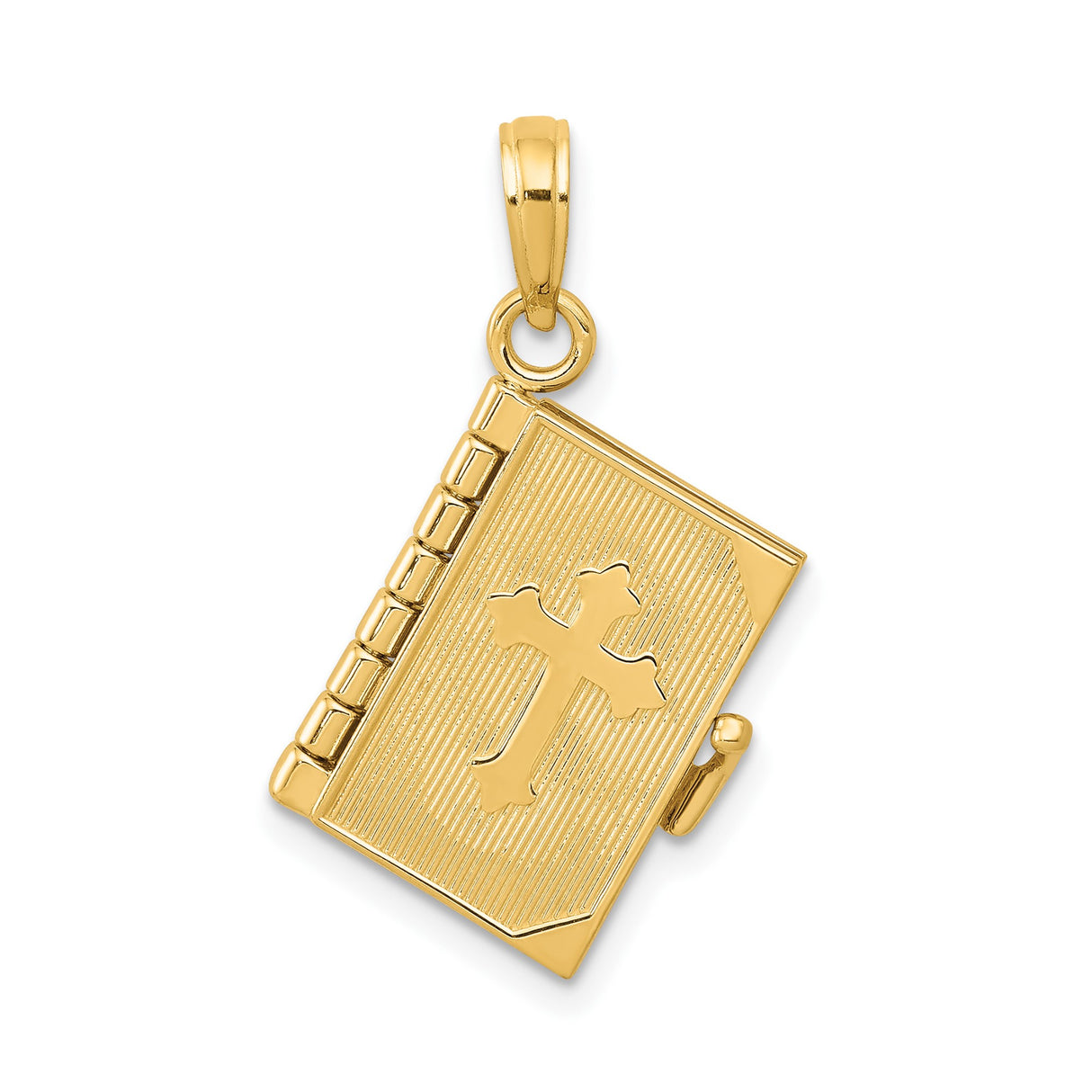 14k Yellow Gold Bible Locket Pendant with Raised Cross, Christian Faith Jewelry for Women or Unisex