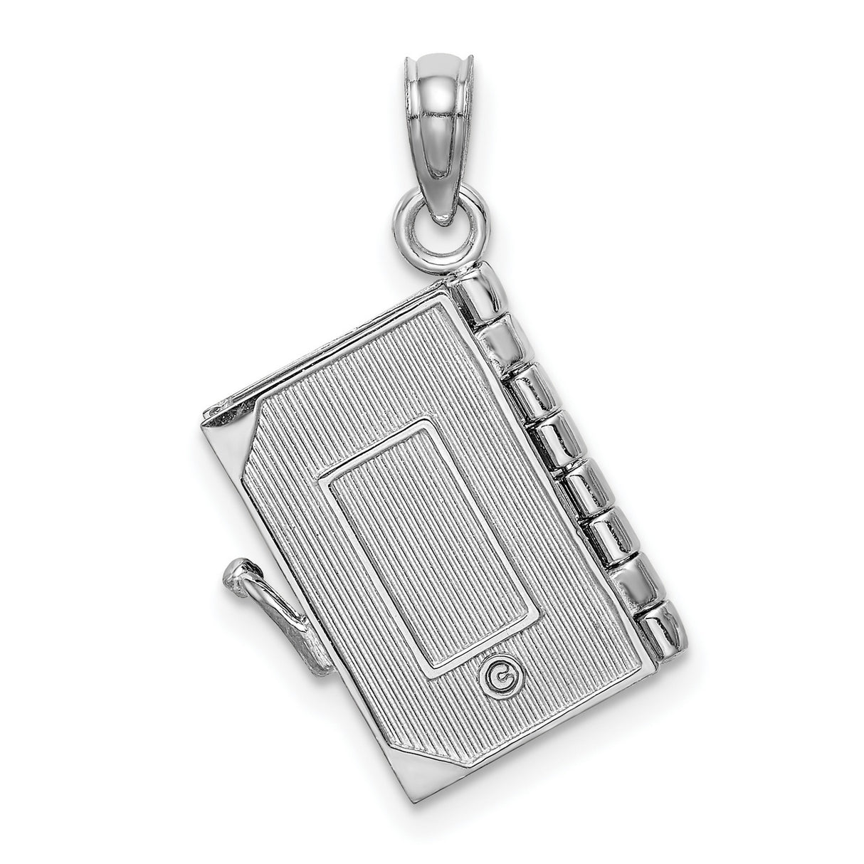 14k White Gold Bible Locket Pendant with Raised Cross, Religious Christian Jewelry