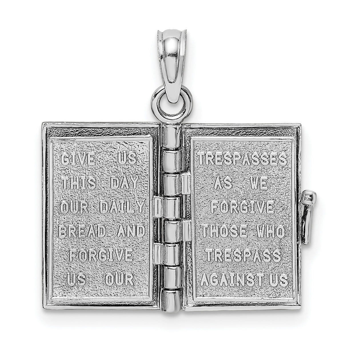 14k White Gold Bible Locket Pendant with Raised Cross, Religious Christian Jewelry