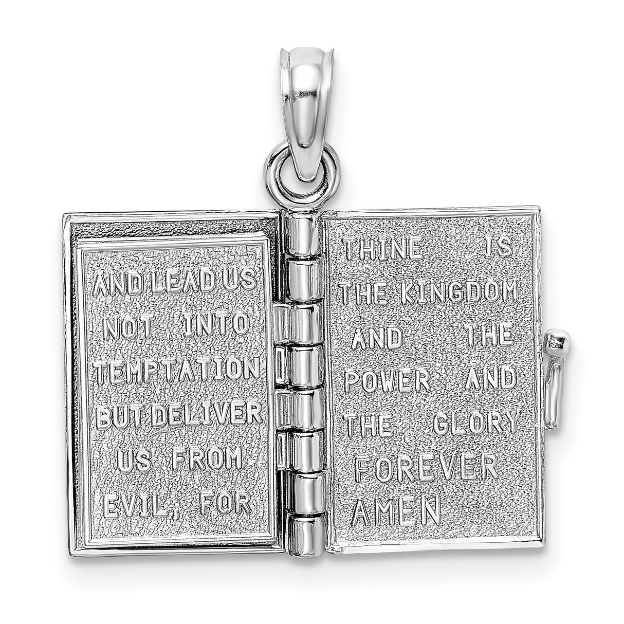 14k White Gold Bible Locket Pendant with Raised Cross, Religious Christian Jewelry