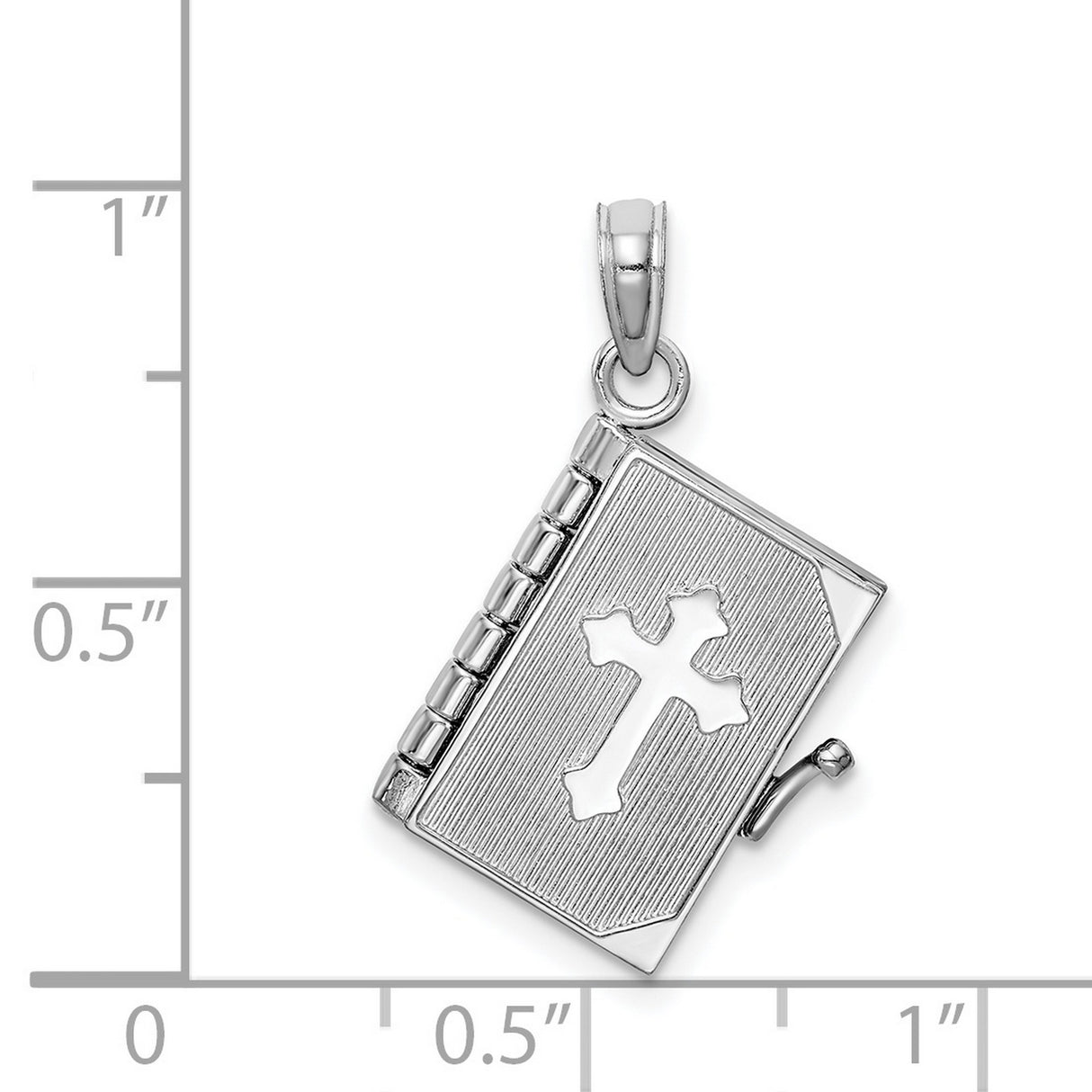 14k White Gold Bible Locket Pendant with Raised Cross, Religious Christian Jewelry