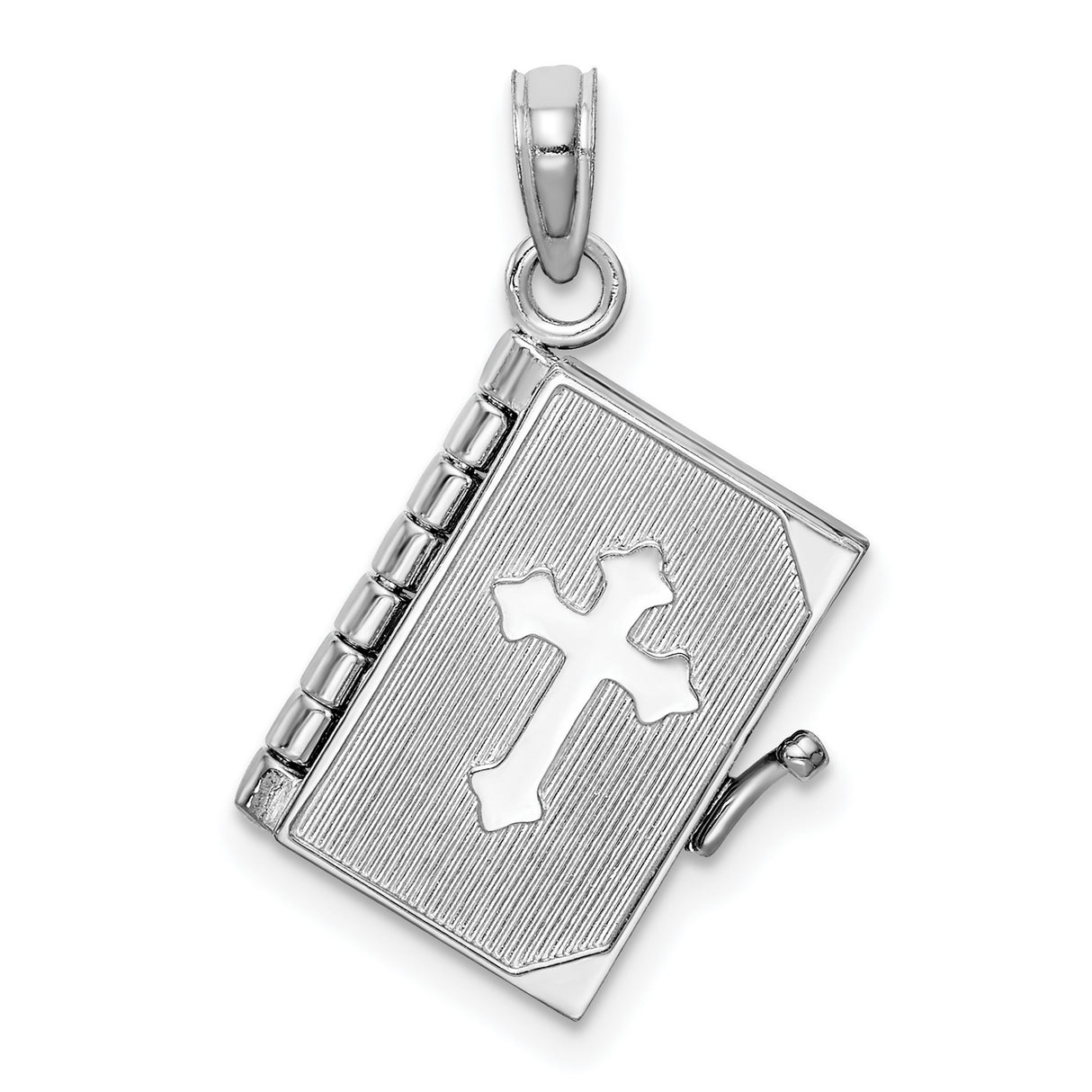 14k White Gold Bible Locket Pendant with Raised Cross, Religious Christian Jewelry