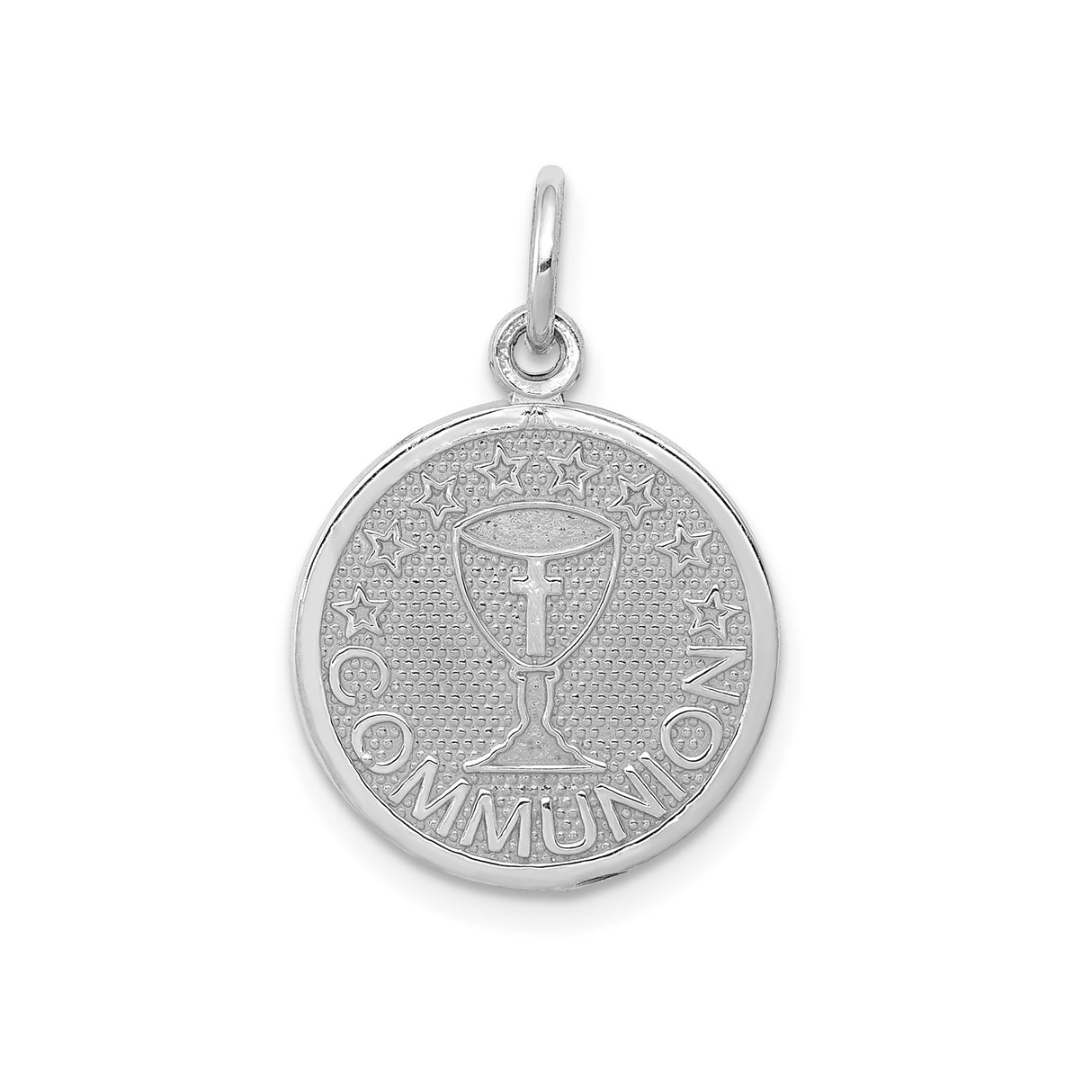 14k White Gold Chalice Cross Pendant with Stars, First Communion Religious Medal for Women