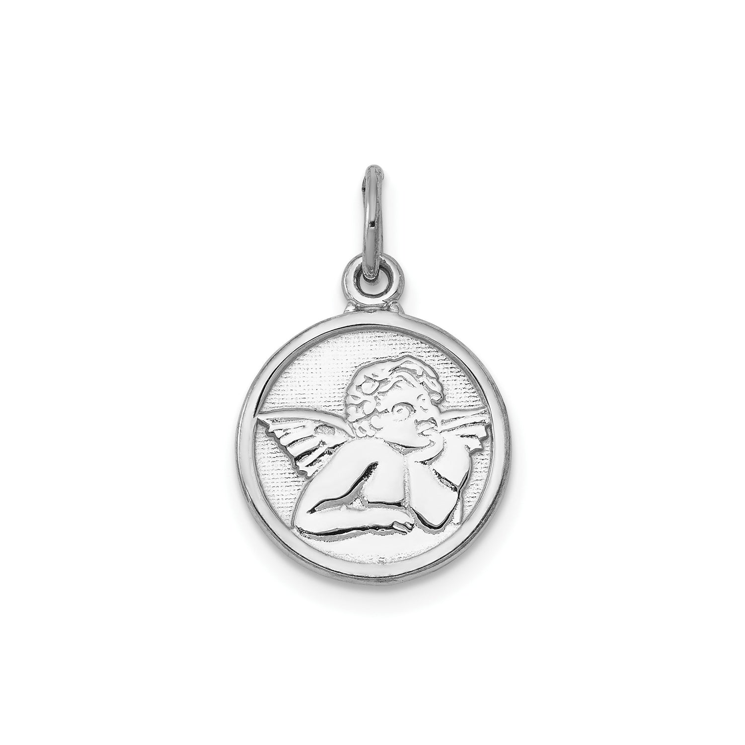 14k White Gold Cherub Angel Pendant, Religious Christian Charm for Women or Unisex Wear