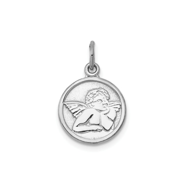 14k White Gold Cherub Angel Pendant, Religious Christian Charm for Women or Unisex Wear