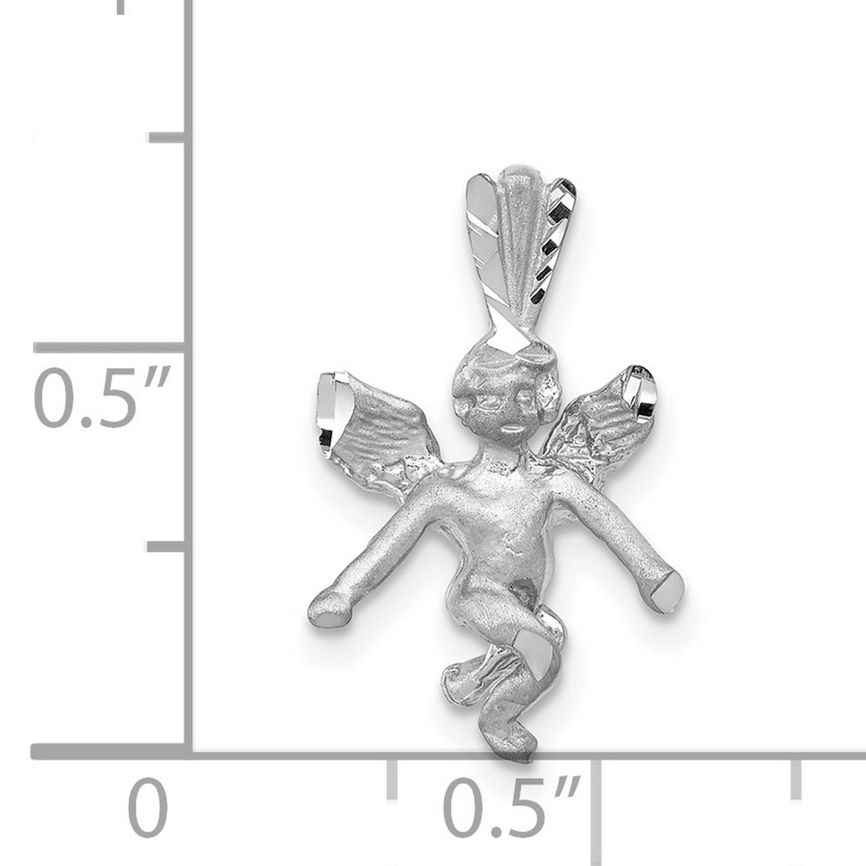 Satin Angel With Bent Knee Charm Pendant in Real 14k White Gold