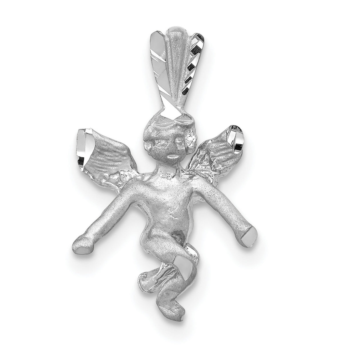 Satin Angel With Bent Knee Charm Pendant in Real 14k White Gold