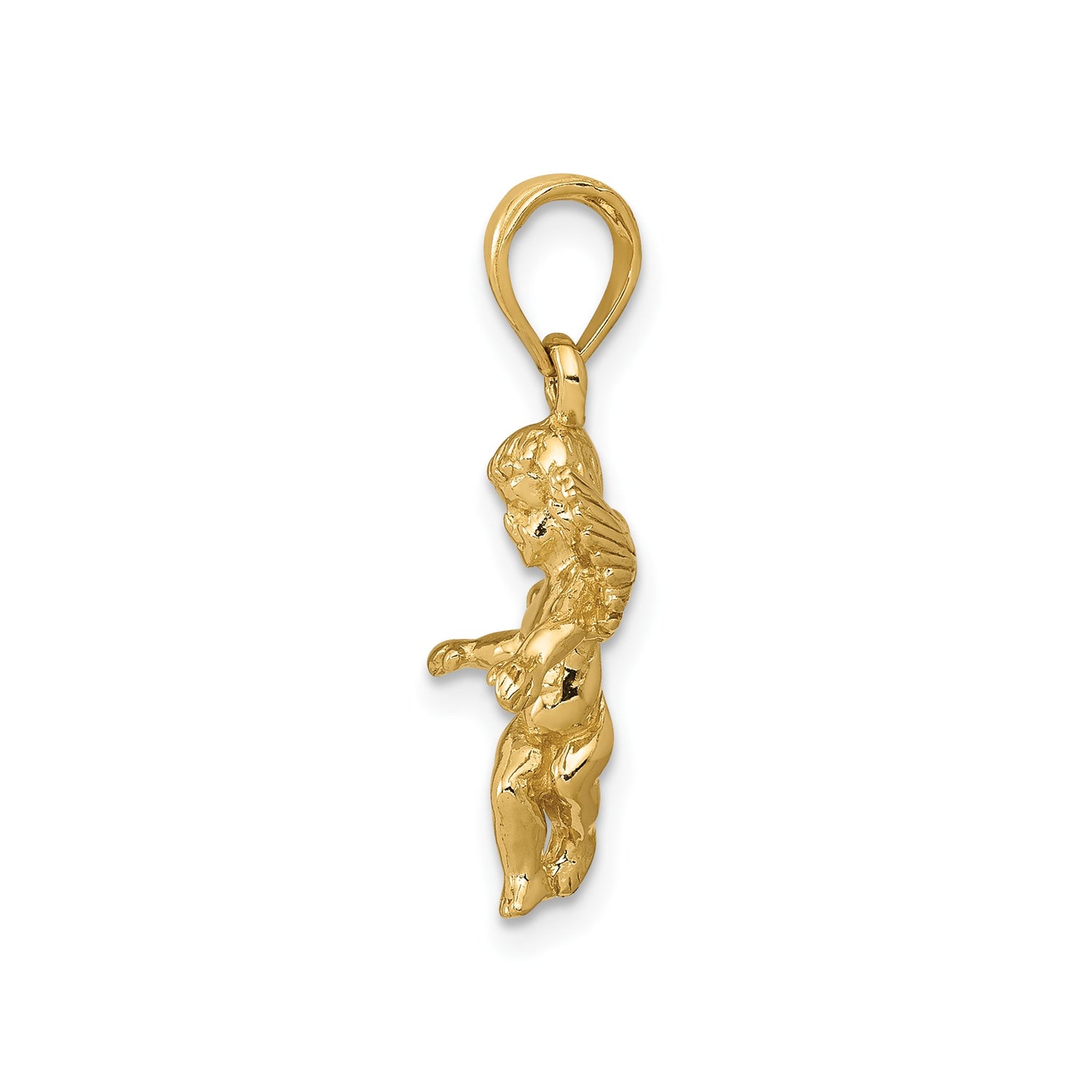 14k Yellow Gold Angel Pendant with Outstretched Wings, Cherub Religious Charm