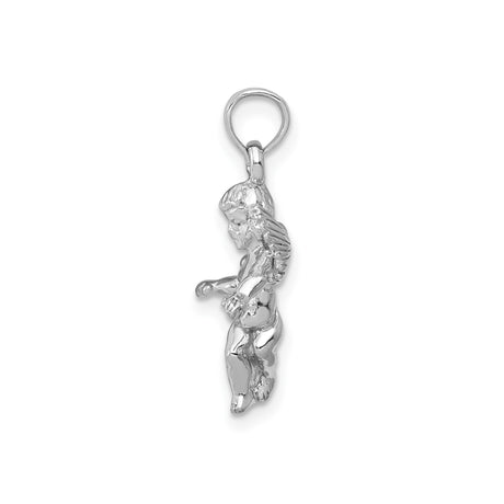 14k White Gold Angel Pendant with Detailed Cherub and Wings, Christian Religious Charm