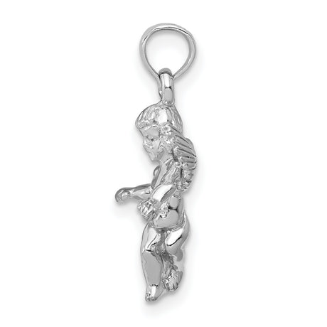 14k White Gold Angel Pendant with Detailed Cherub and Wings, Religious Christian Jewelry