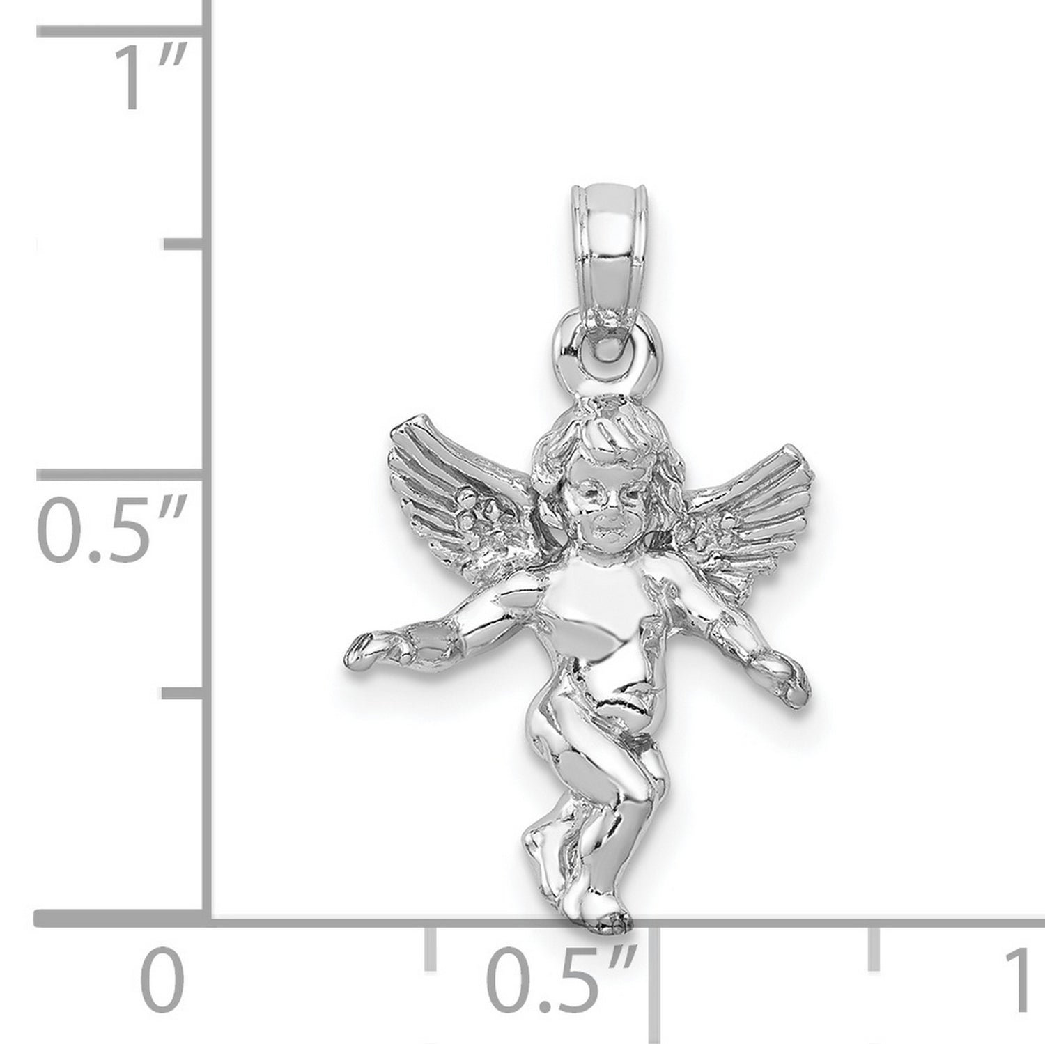 14k White Gold Angel Pendant with Detailed Cherub and Wings, Religious Christian Jewelry