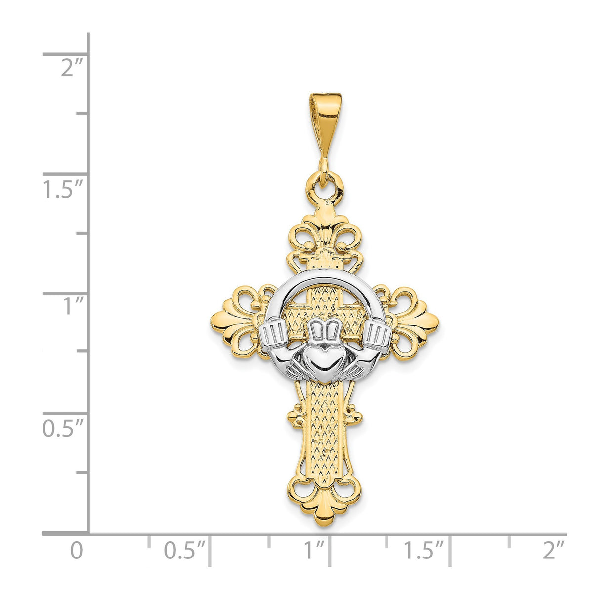 14k Two-Tone Gold Cross Pendant with Patonce Design and Claddagh Symbol Celtic Style