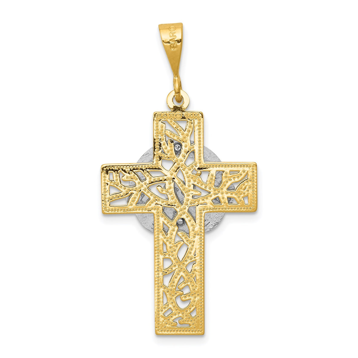 14k Two-Tone Gold Claddagh Cross Pendant with Celtic Knot and Filigree Design