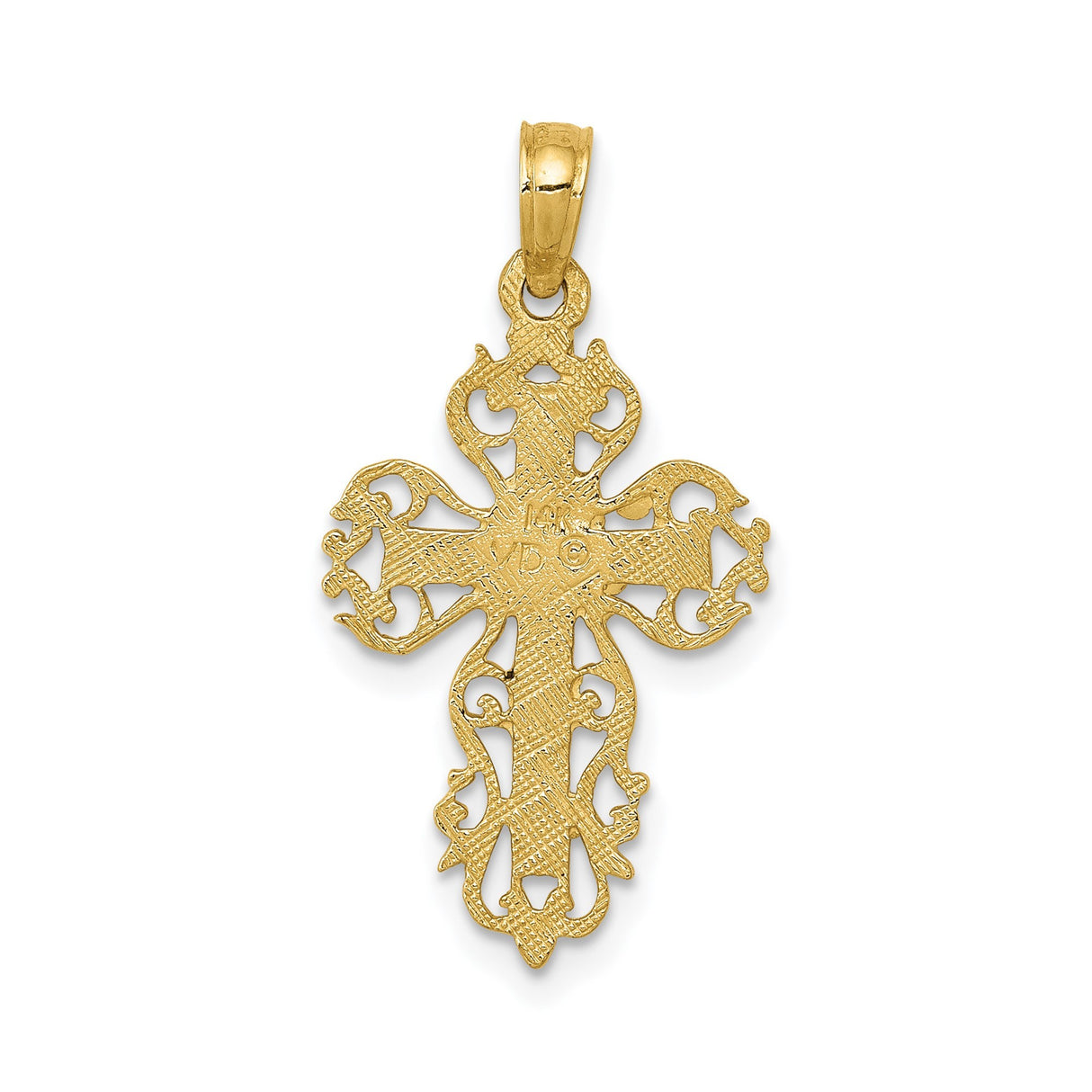 14k Yellow Gold Cross Pendant with Filigree Design, Latin Style Religious Charm