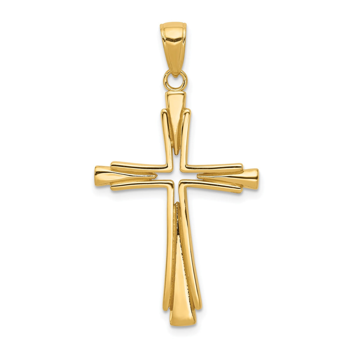14k Yellow Gold Latin Cross Pendant, Polished Flared Arms, Minimalist Religious Jewelry