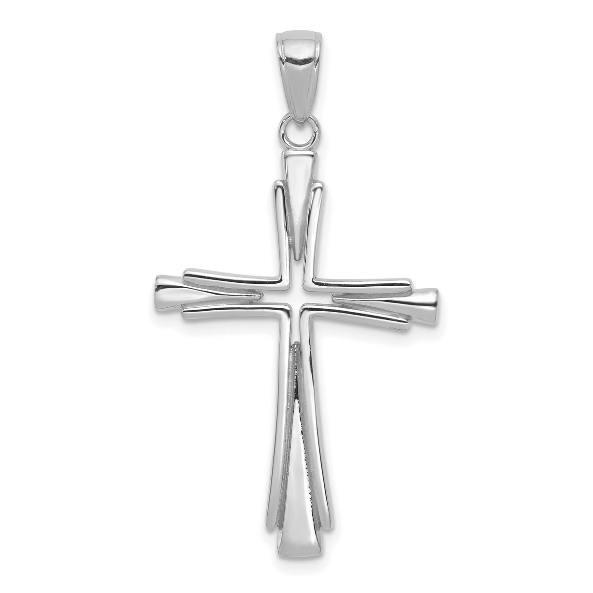 14k White Gold Cross Pendant with Modern Layered Design and Polished Finish for Men and Women