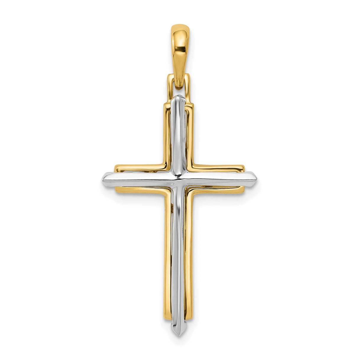 14k Two-Tone Gold Latin Cross Pendant with Modern Design for Men and Women