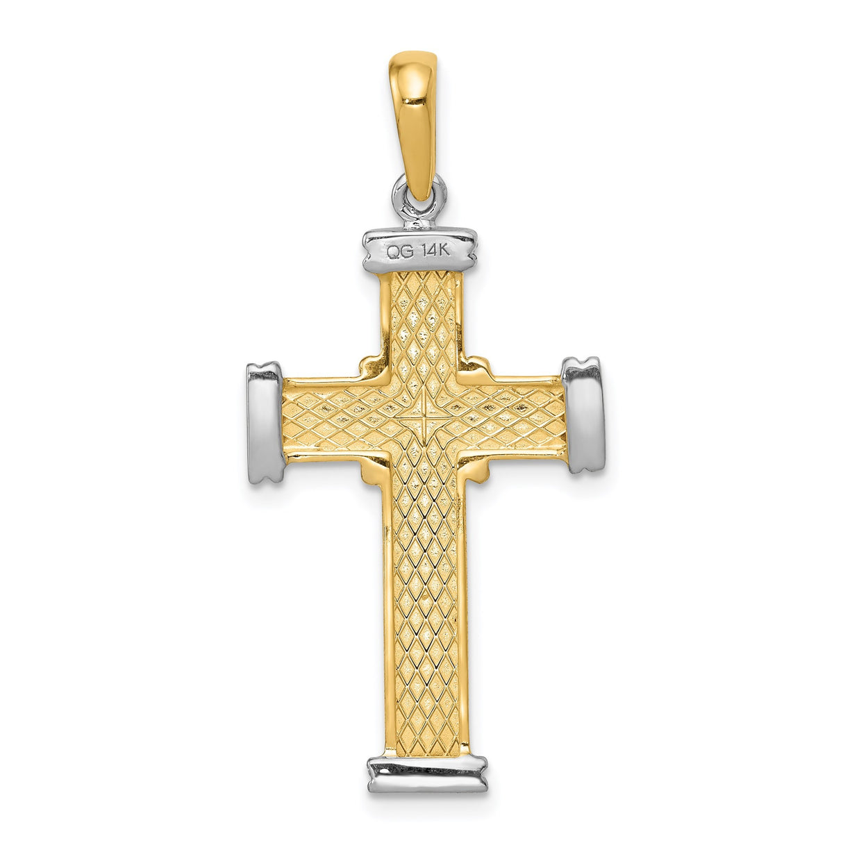 14k Two-Tone Gold Latin Cross Pendant with Beaded Center and Capped Ends
