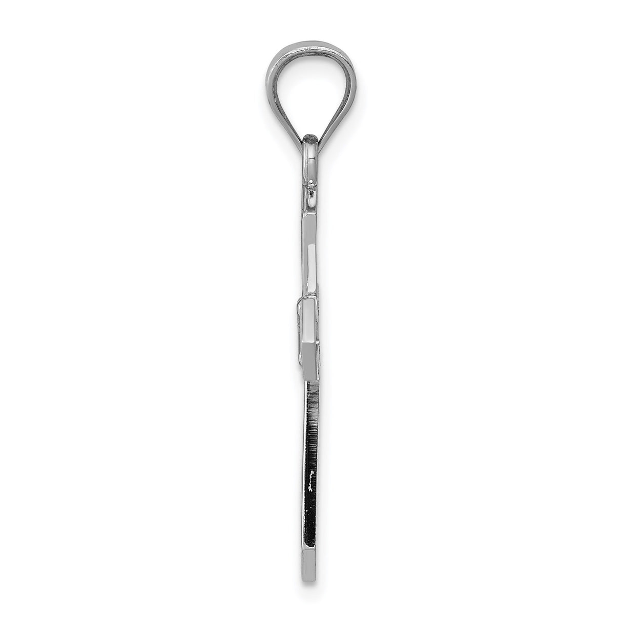 14k White Gold Cross Pendant with Diamond Accents, Beveled Edges, Modern Religious Design