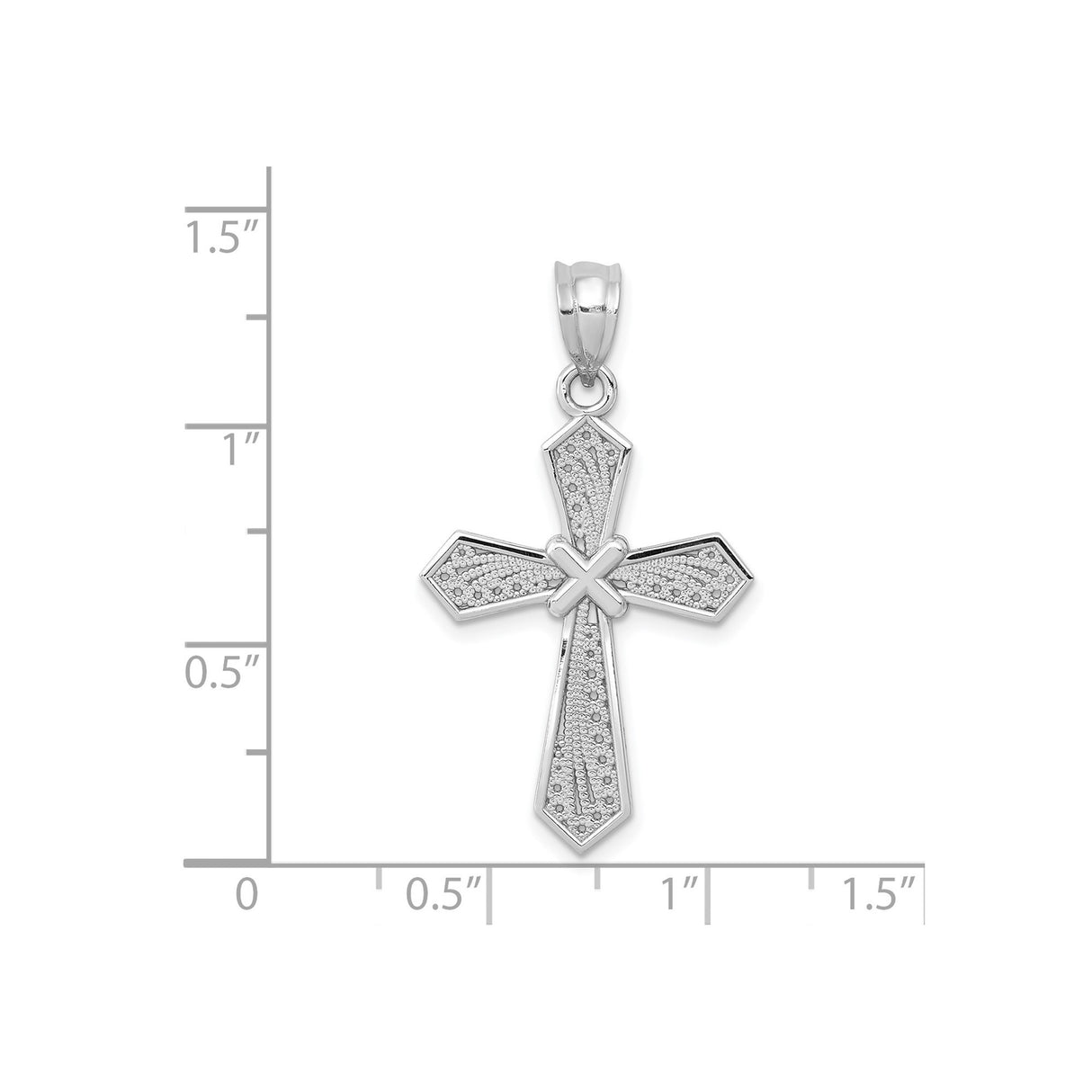 14k White Gold Cross Pendant with Diamond Accents, Beveled Edges, Modern Religious Design