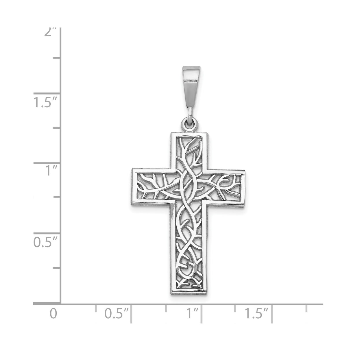 14k White Gold Cross Pendant with Diamond Cut Filigree Design, Latin Christian Symbol