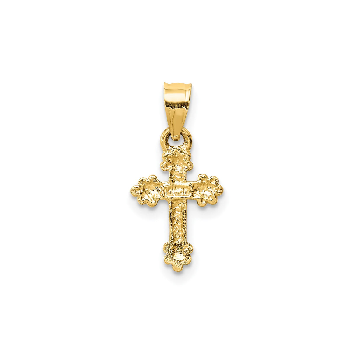14k Yellow Gold Budded Cross Pendant with Beaded Detailing and Floral Design