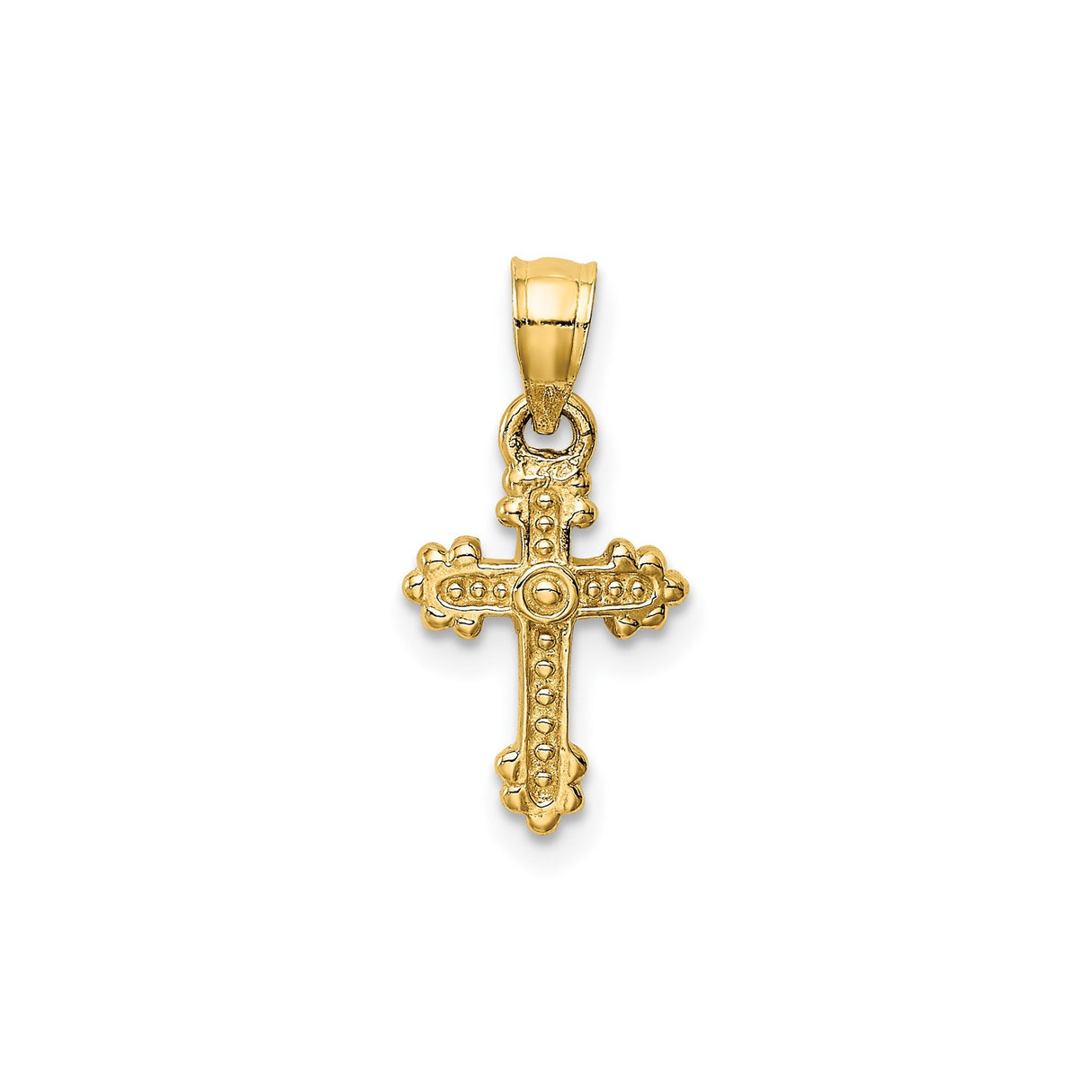14k Yellow Gold Budded Cross Pendant with Beaded Detailing and Floral Design