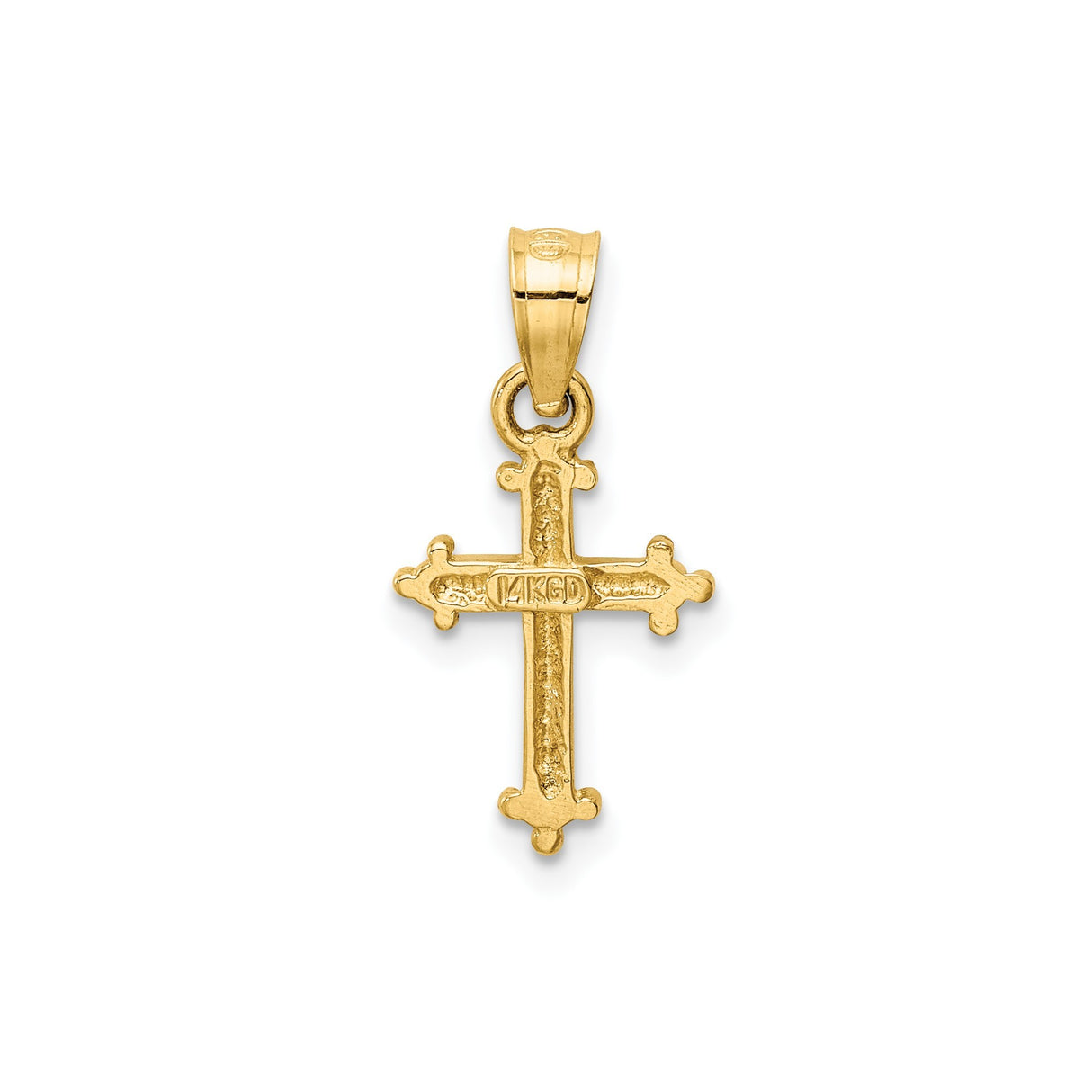 14k Yellow Gold Budded Cross Pendant with Fleur Tips and Bark Texture