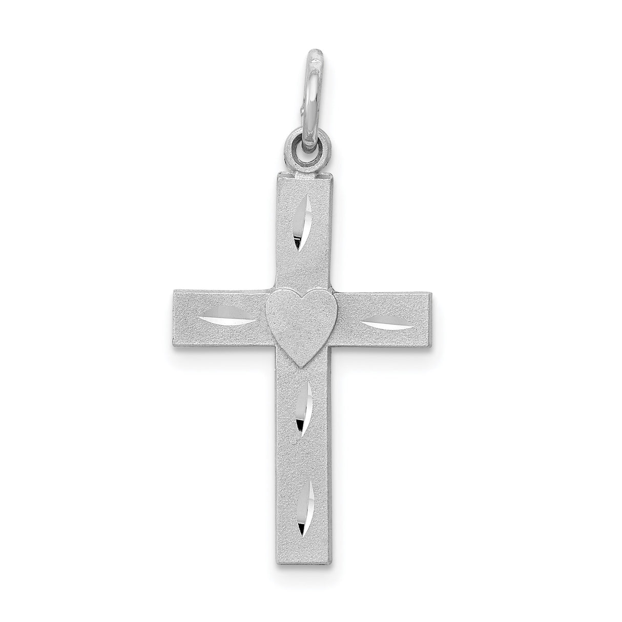 14k White Gold Cross Pendant with Diamond Cut Teardrop Design and Polished Bail