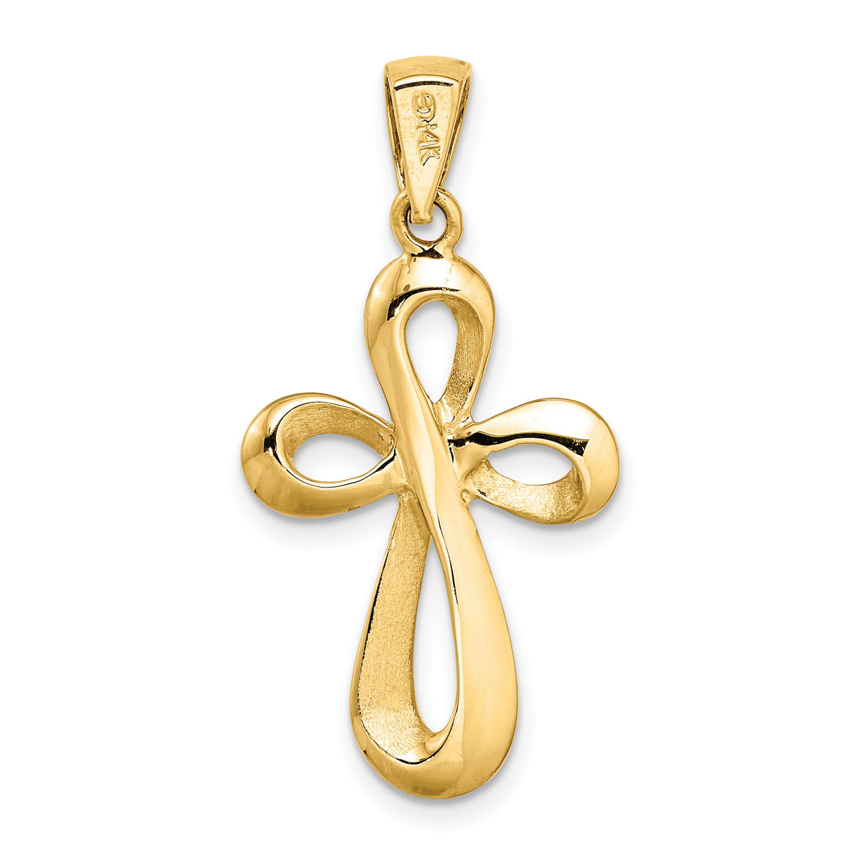 14k Yellow Gold Cross Pendant with Sculpted Polished Infinity Design