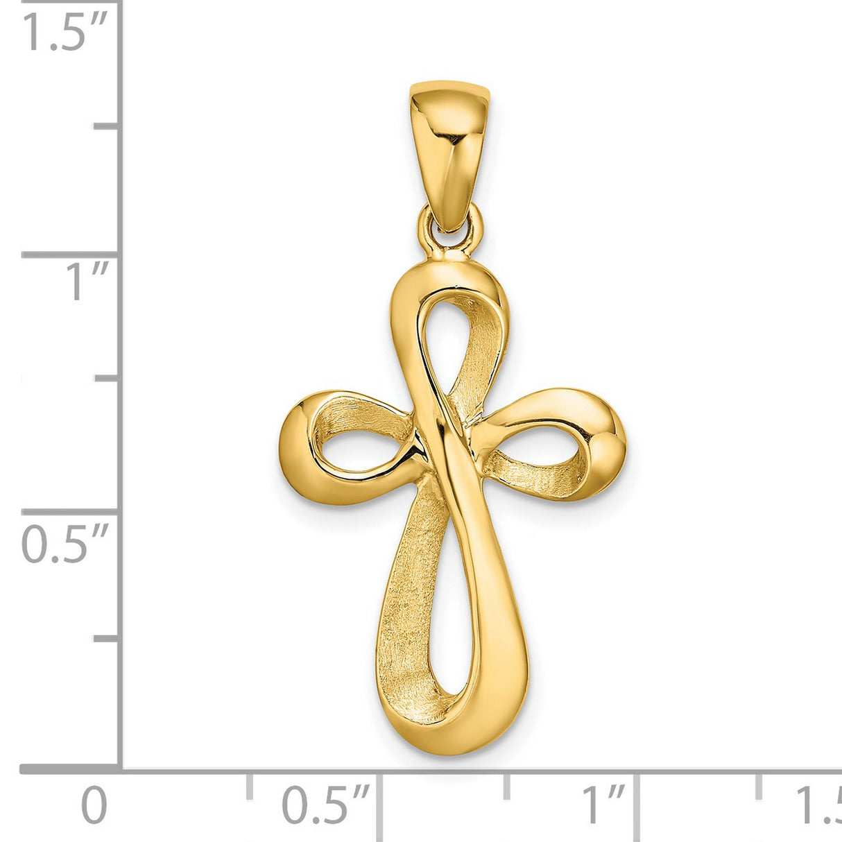 14k Yellow Gold Cross Pendant with Sculpted Polished Infinity Design