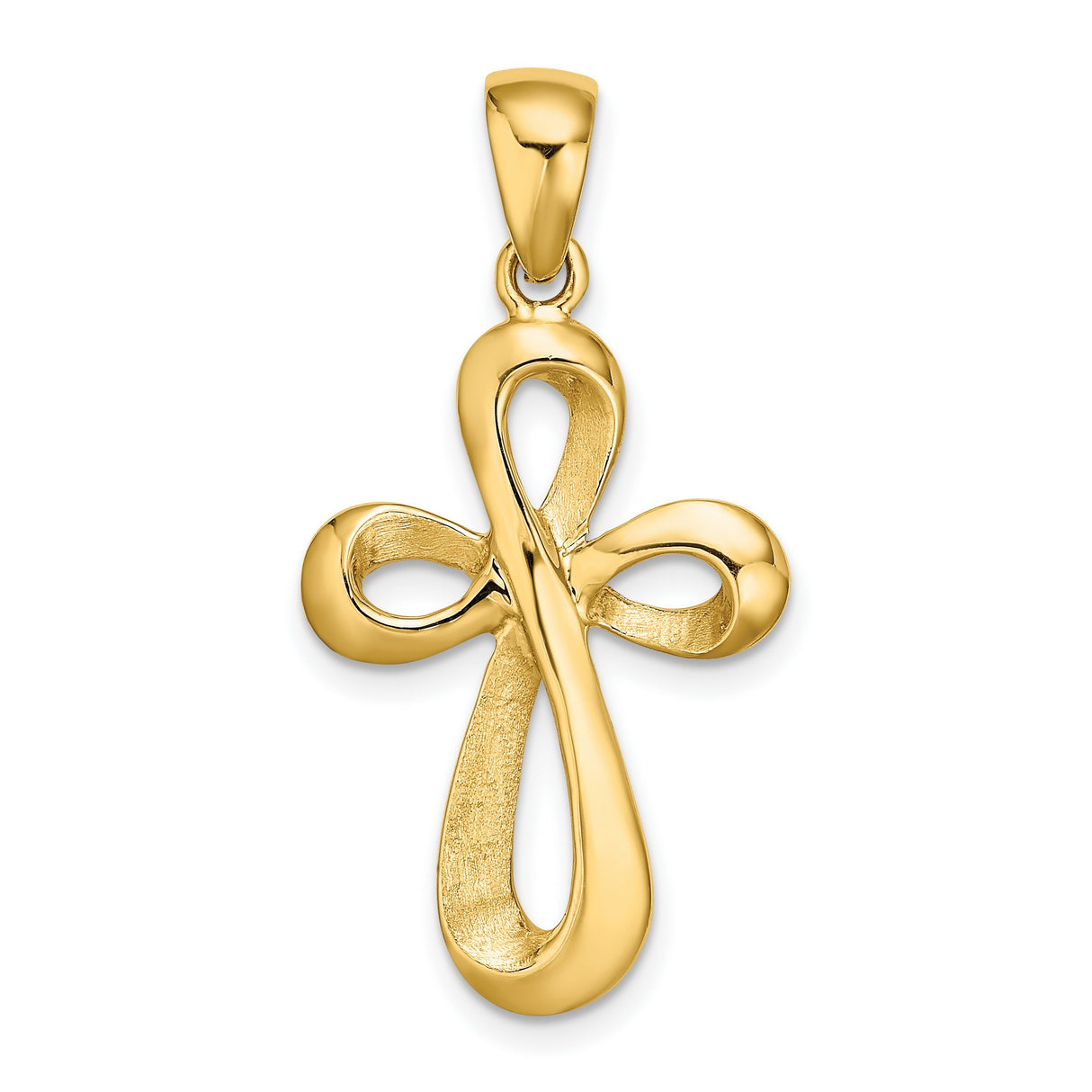 14k Yellow Gold Cross Pendant with Sculpted Polished Infinity Design