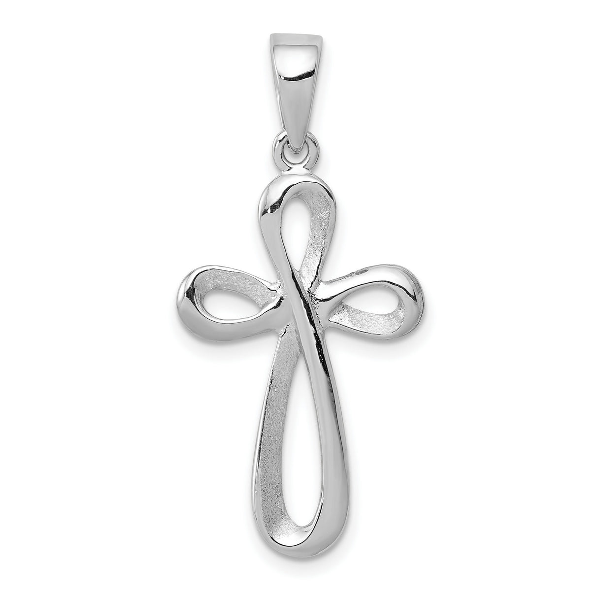 14k White Gold Cross Pendant, Polished Twisted Loop Design, Minimalist Christian Jewelry