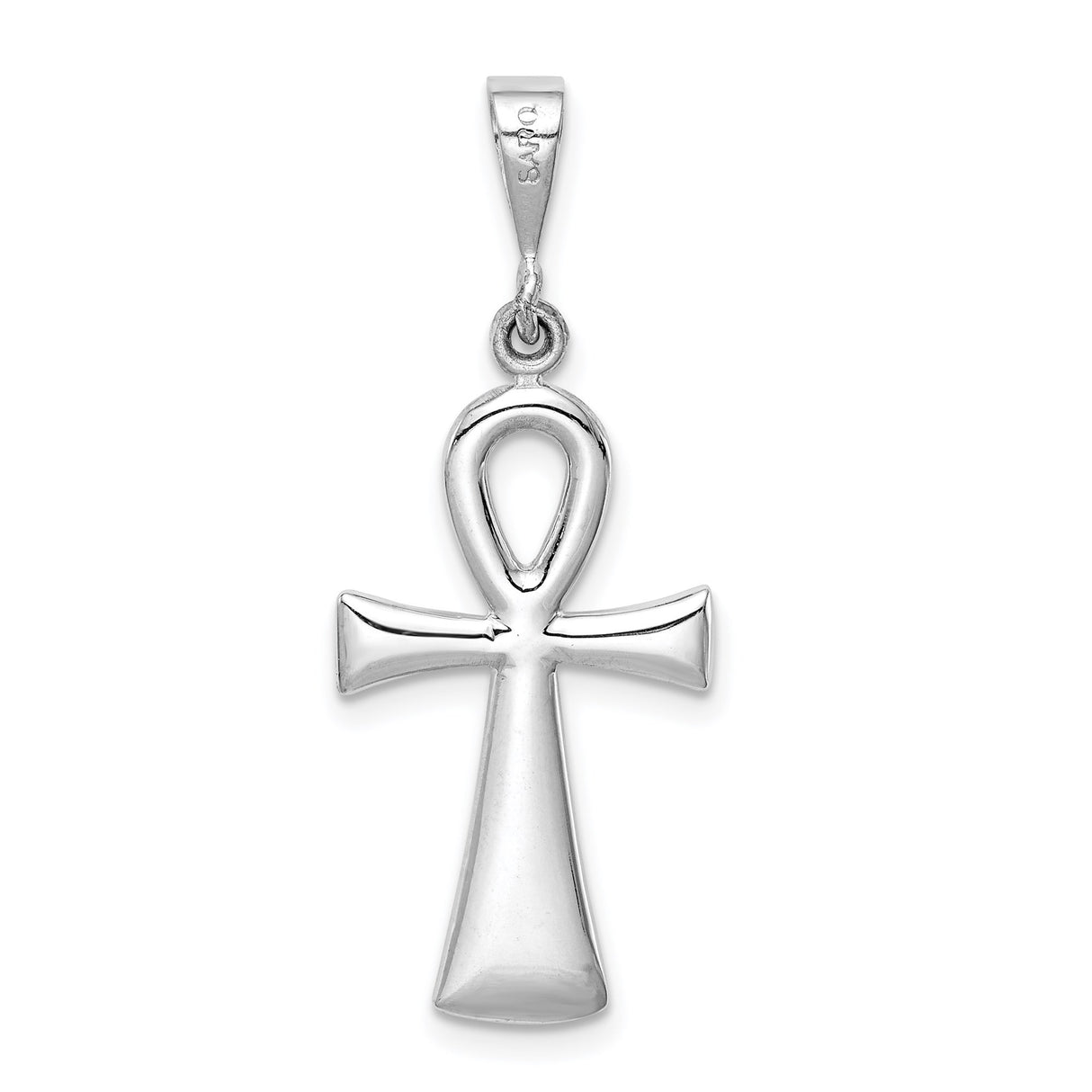 14k White Gold Ankh Pendant, Reversible Egyptian Cross, Smooth Mirror Finish, Spiritual Charm