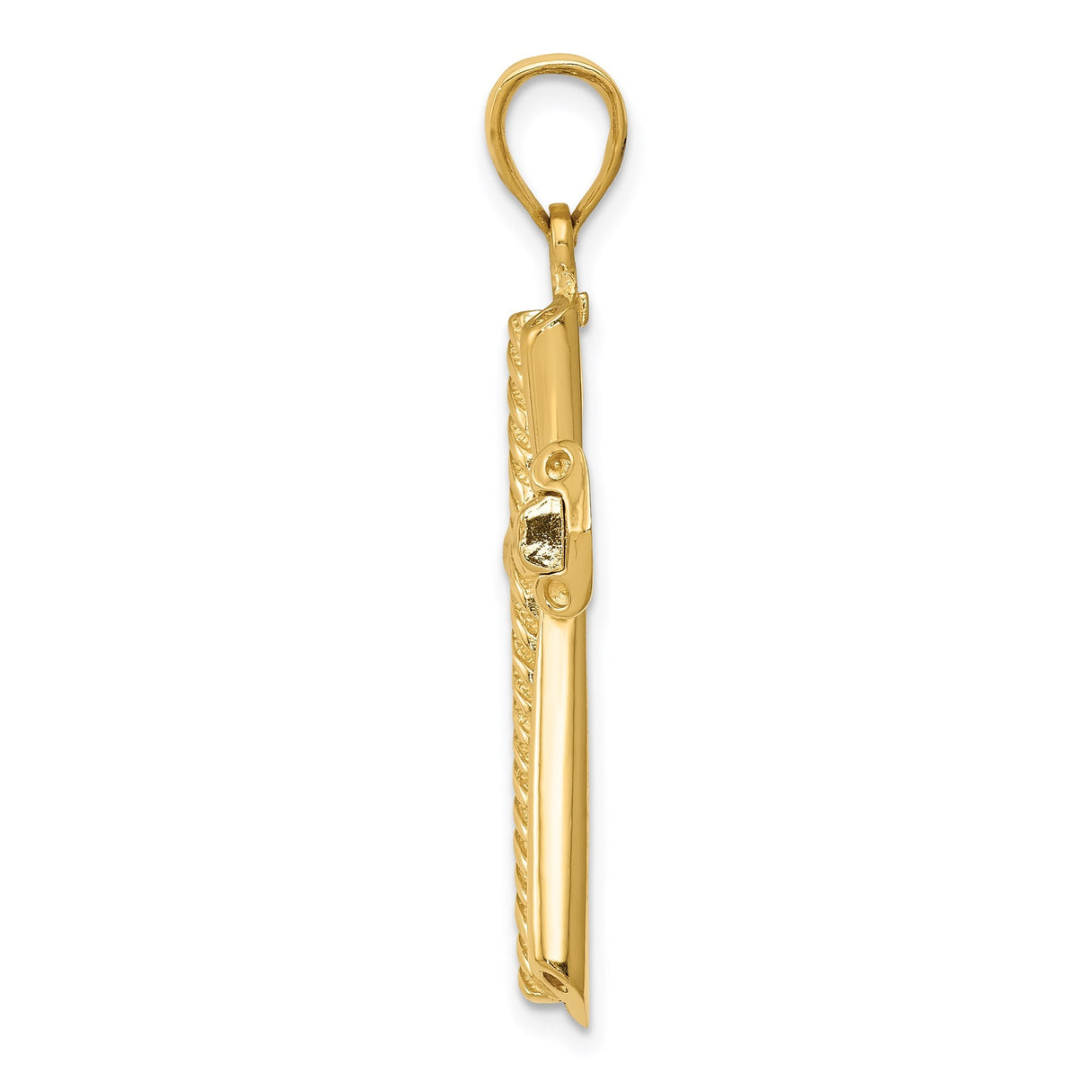 14k Yellow Gold Cross Pendant with Polished Finish and Beveled Edges