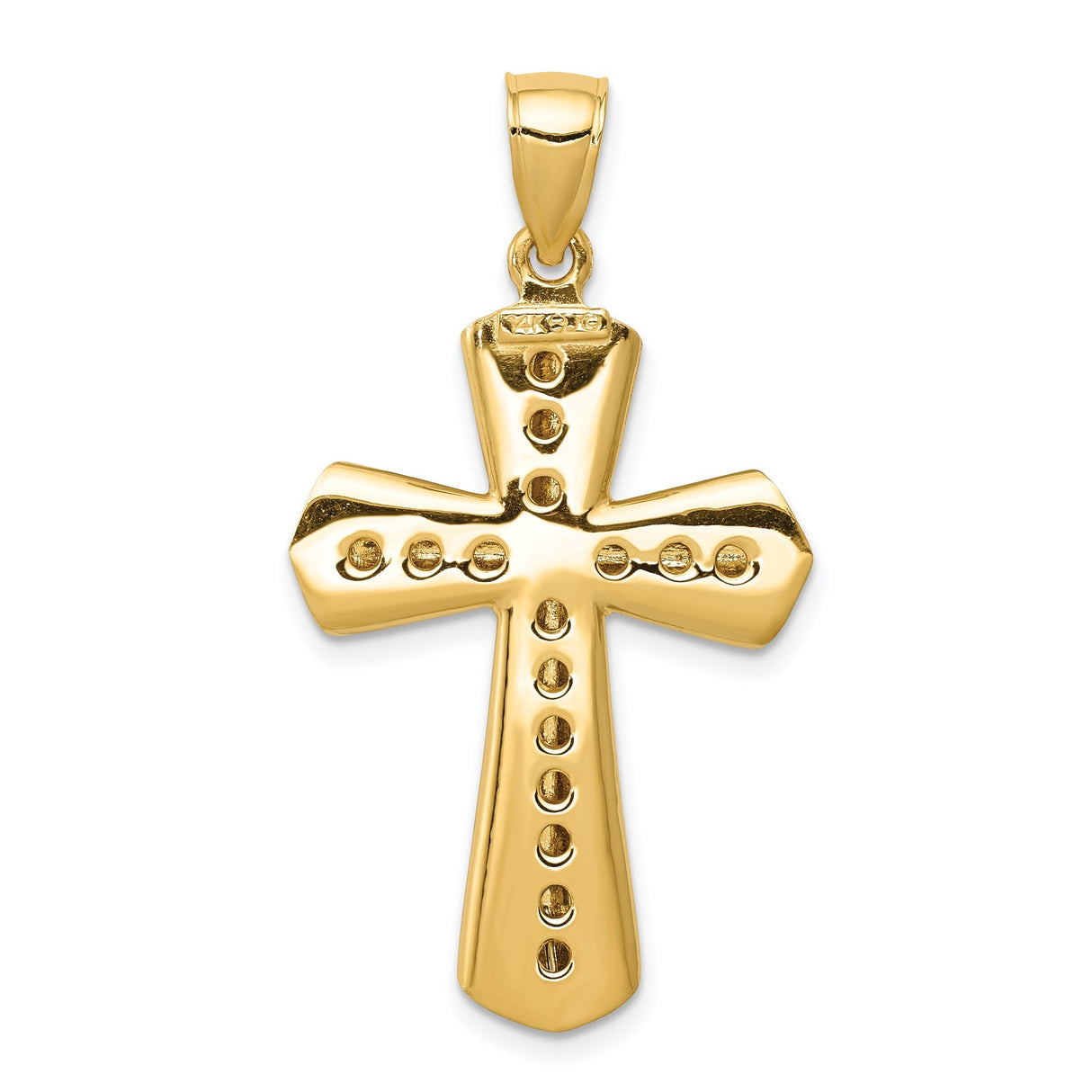 14k Yellow Gold Cross Pendant with Polished Finish and Beveled Edges