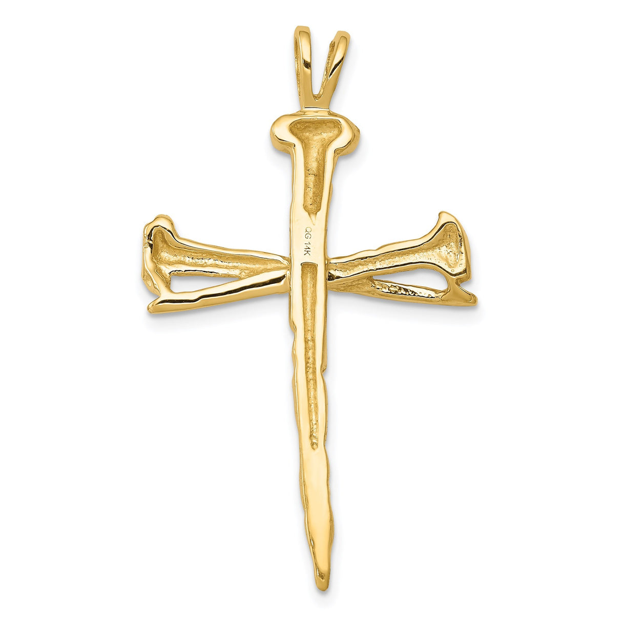 14k Yellow Gold Nail Cross Pendant with Hammered Textured Finish, Religious Spiritual Jewelry