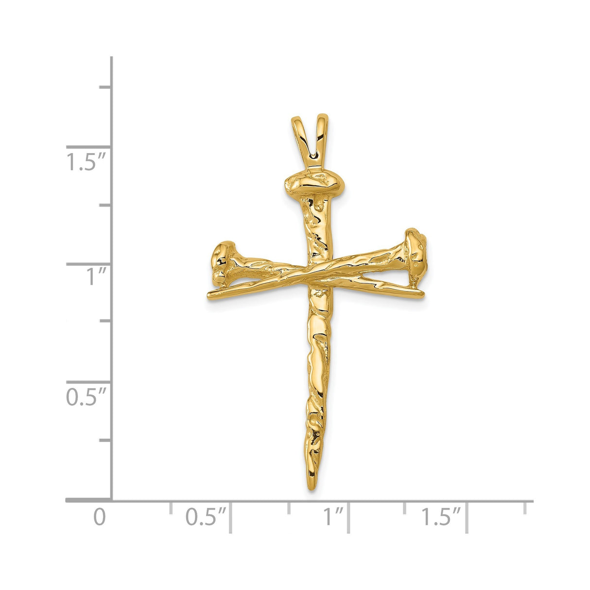 14k Yellow Gold Nail Cross Pendant with Hammered Textured Finish, Religious Spiritual Jewelry