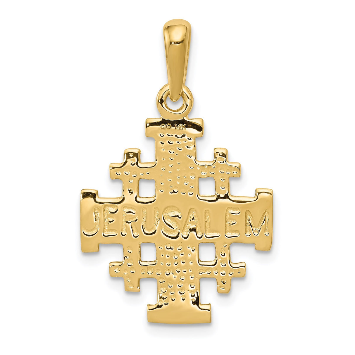 14k Yellow Gold Jerusalem Cross Pendant, Polished Religious Charm for Men and Women
