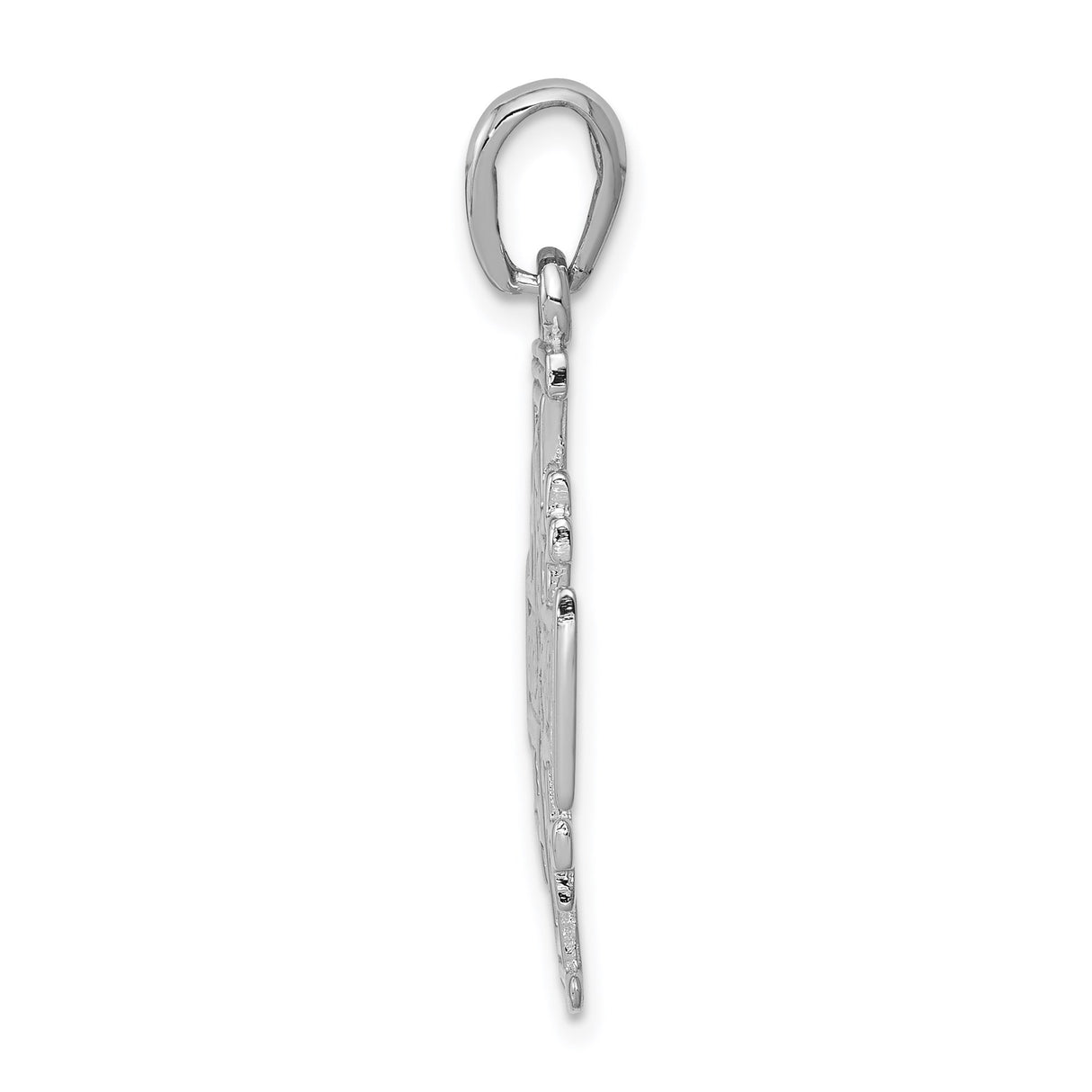 14k White Gold Jerusalem Cross Pendant with Scrollwork Detailing and Beveled Edges