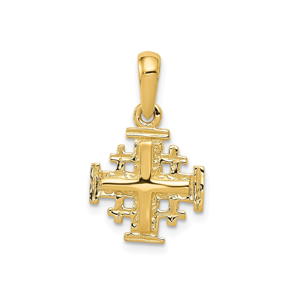 14k Yellow Gold Jerusalem Cross Pendant, Beveled Religious Design for Men and Women