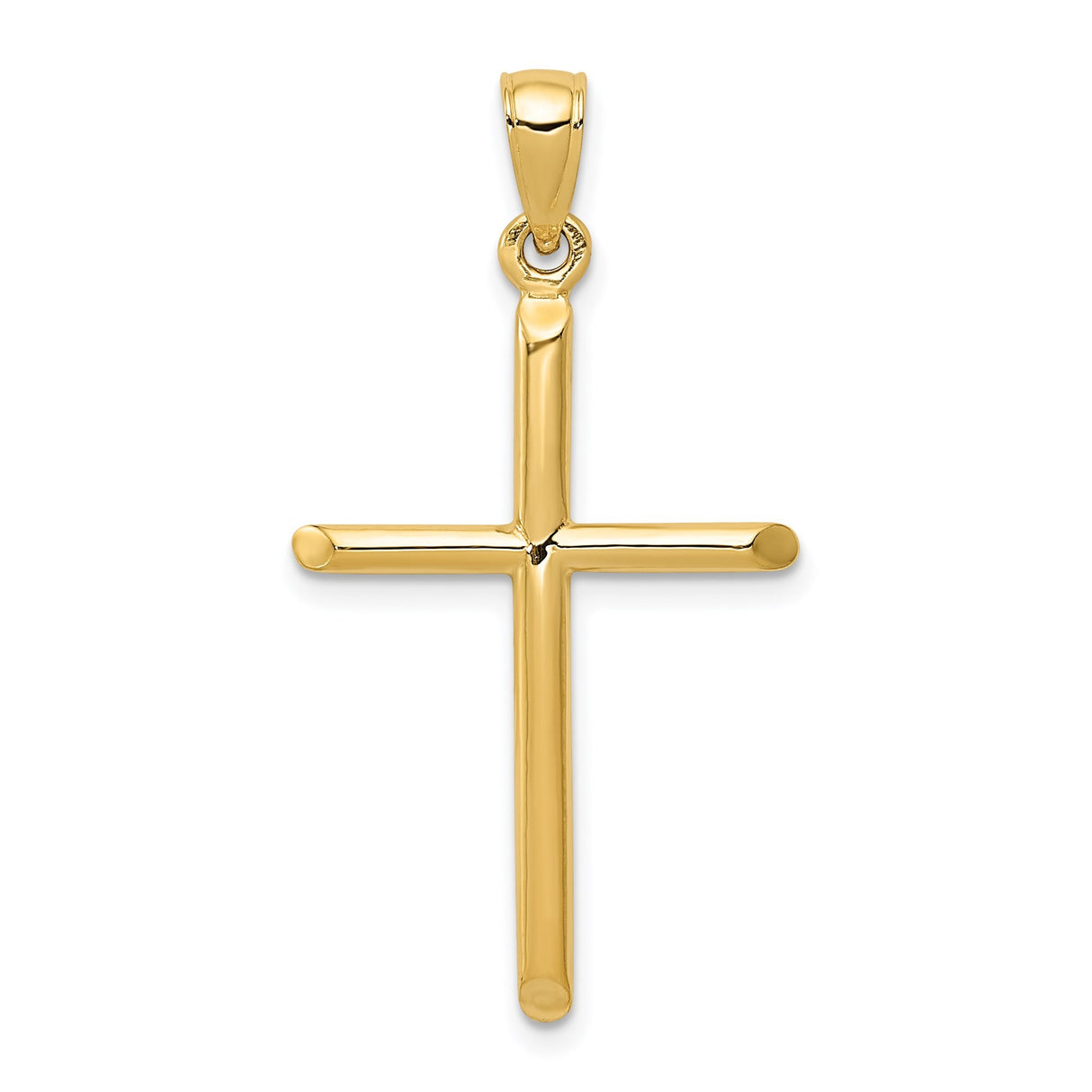 14k Yellow Gold Latin Cross Pendant with Mirror Finish, Simple Religious Design for Men and Women