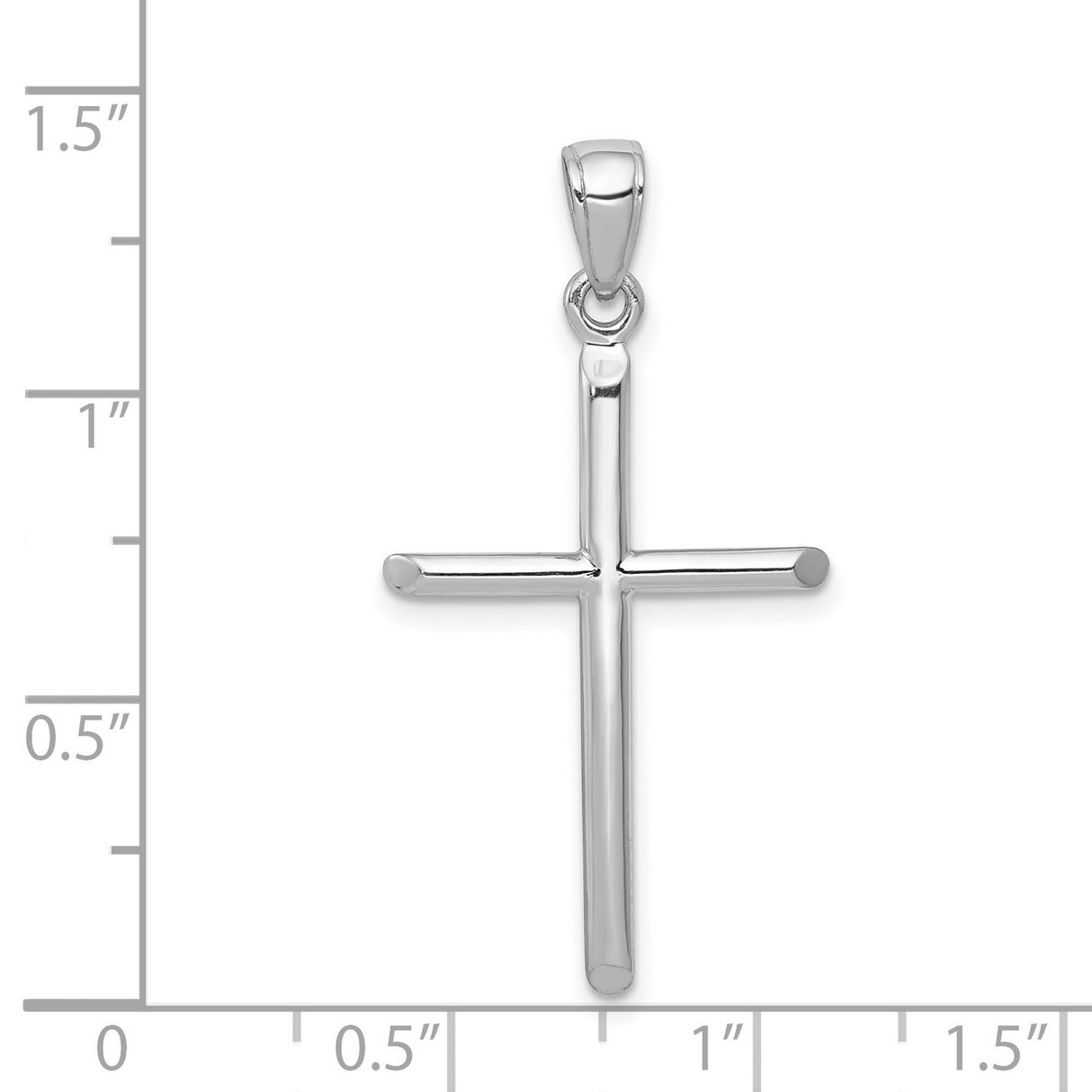 14k White Gold Cross Pendant, Polished Mirror Finish, Modern Minimalist Religious Style