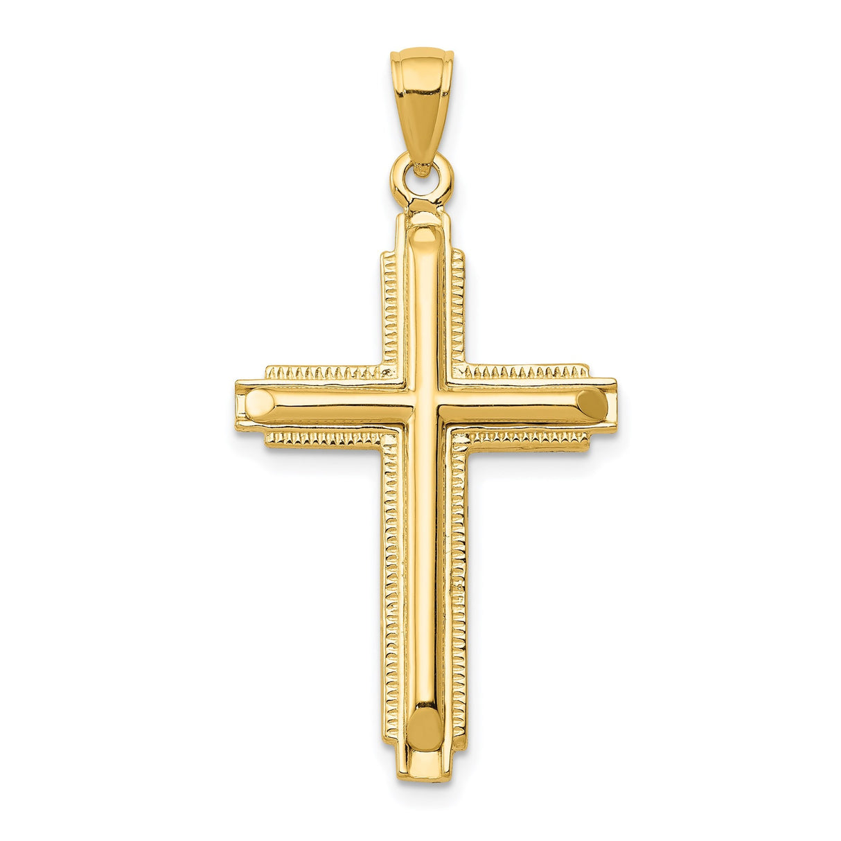 14k Yellow Gold Cross Pendant with Textured Dimensional Design, Polished Vintage Religious Charm